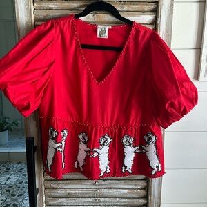 Queen of Sparkles red peplum bulldog too